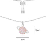 Pink Planet Adjustable Necklace - White Silver