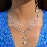 Paved Necklace with Pearl Pendant - White Silver