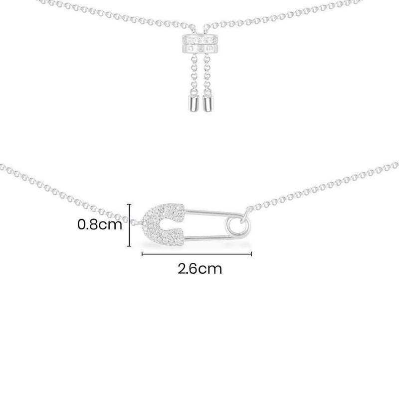 Safety Pin Adjustable Necklace - White Silver