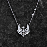 Moon & Stars Adjustable Necklace - White Silver