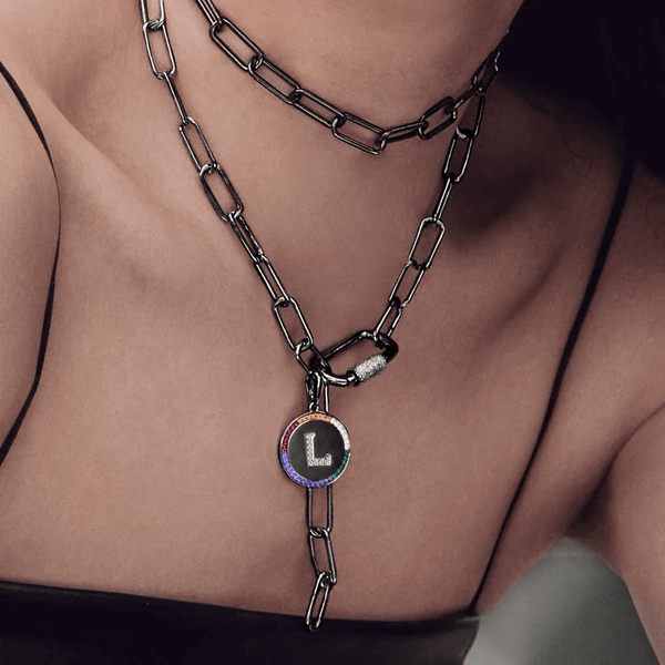 Long Chain Necklace - Dark Grey Silver