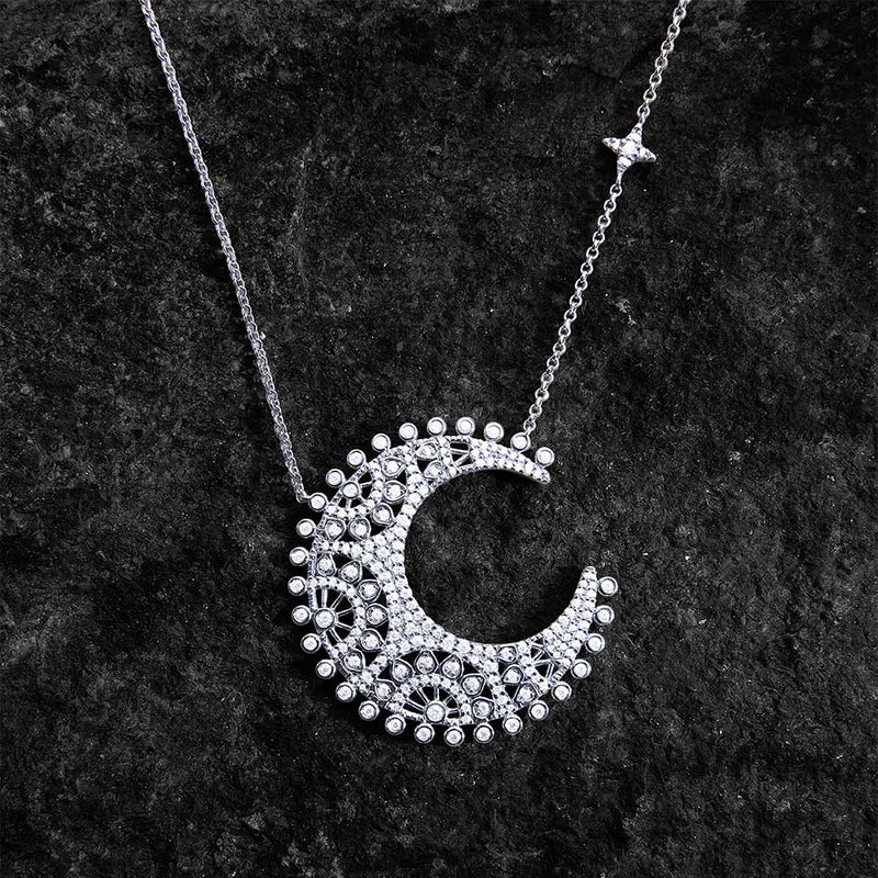 Moon Adjustable Statement Necklace - White Silver