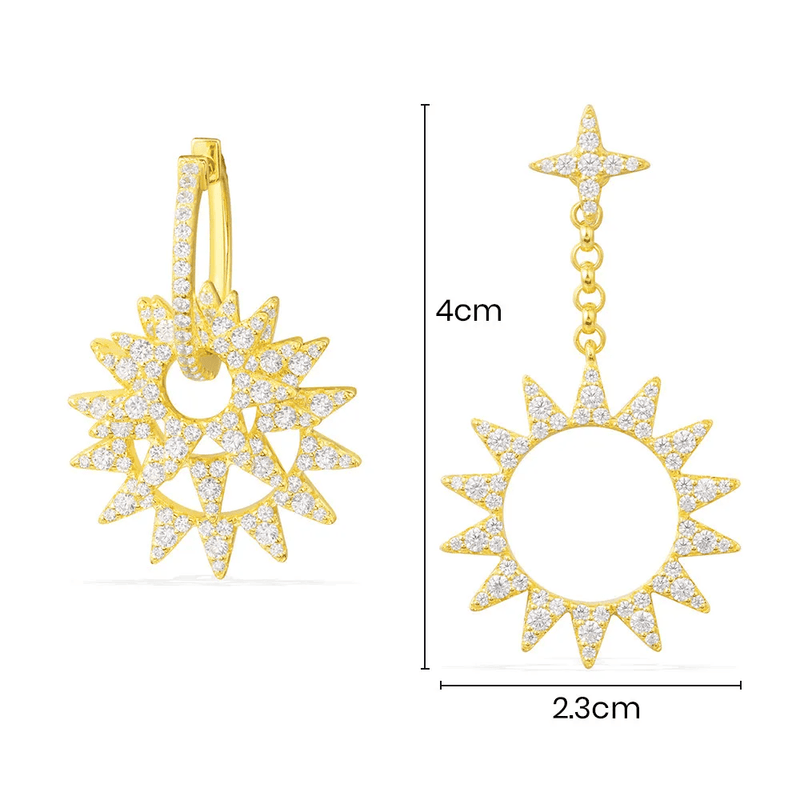 Asymmetric Sun Pendants Earrings - Yellow Silver