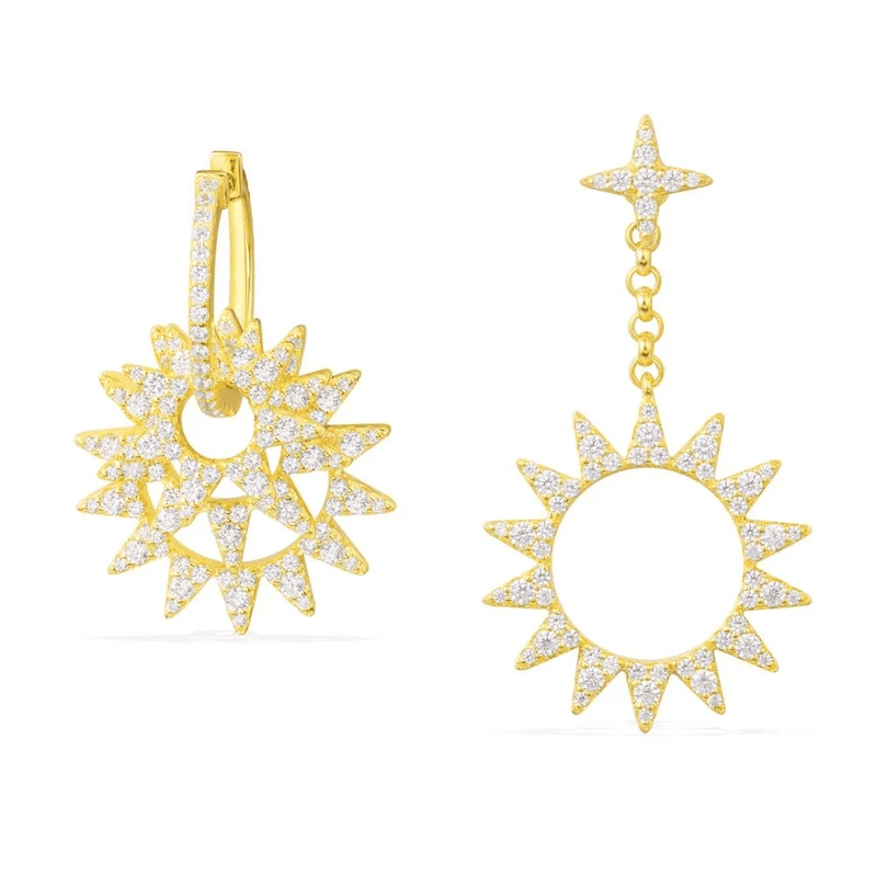 Asymmetric Sun Pendants Earrings - Yellow Silver