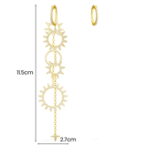 Asymmetric Long Sun Pendants Earring and its Hoop - Yellow Silver