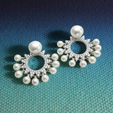 Sun Ear Jackets With Pearls - Silver