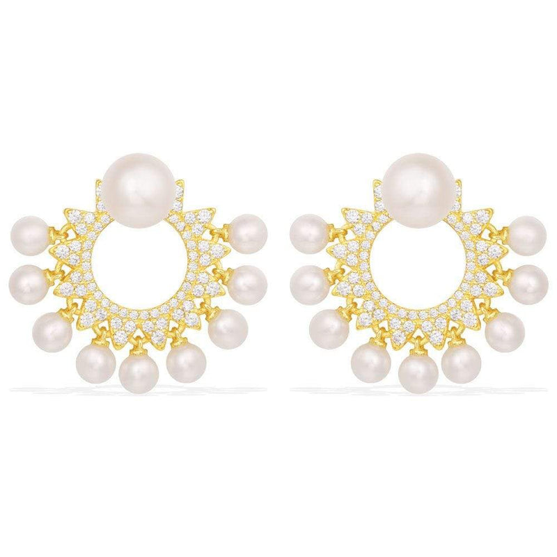 Sun Ear Jackets With Pearls - Yellow Silver