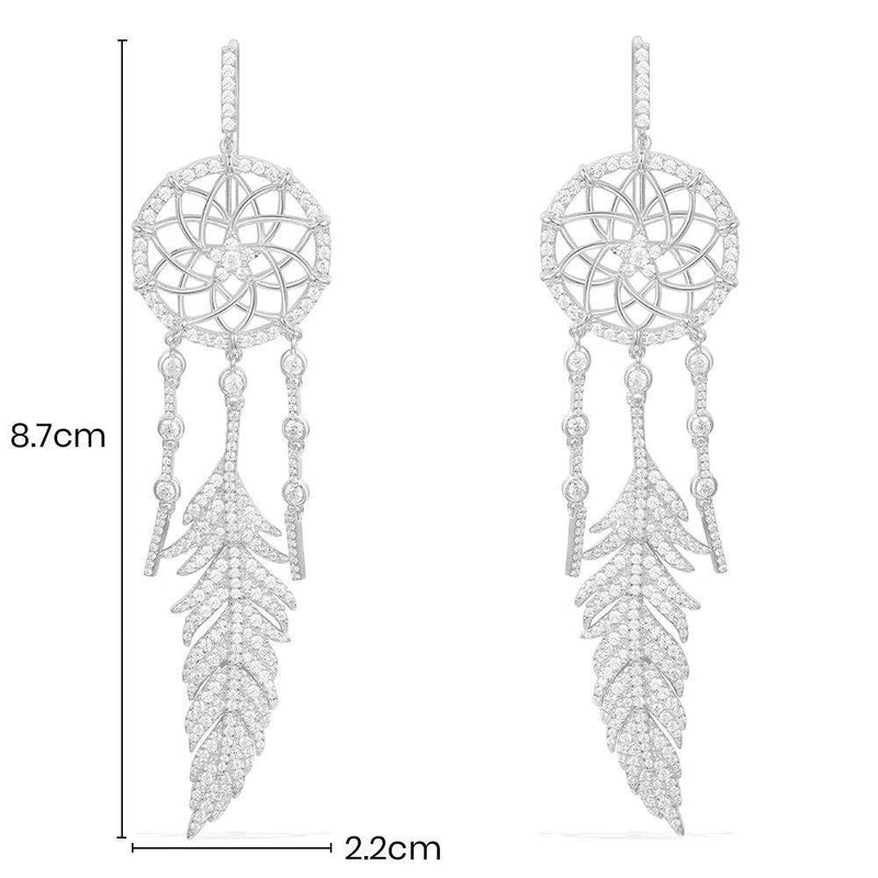 Dreamcatcher Earrings - White Silver