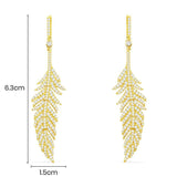 Feather Drop Earrings - Yellow Silver