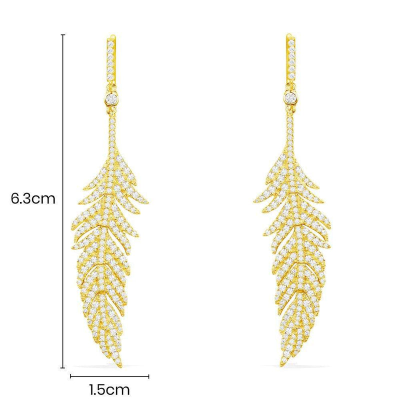 Feather Drop Earrings - Yellow Silver