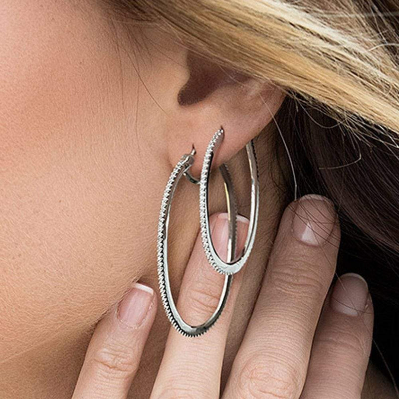 Paved Oval Earrings - White Silver