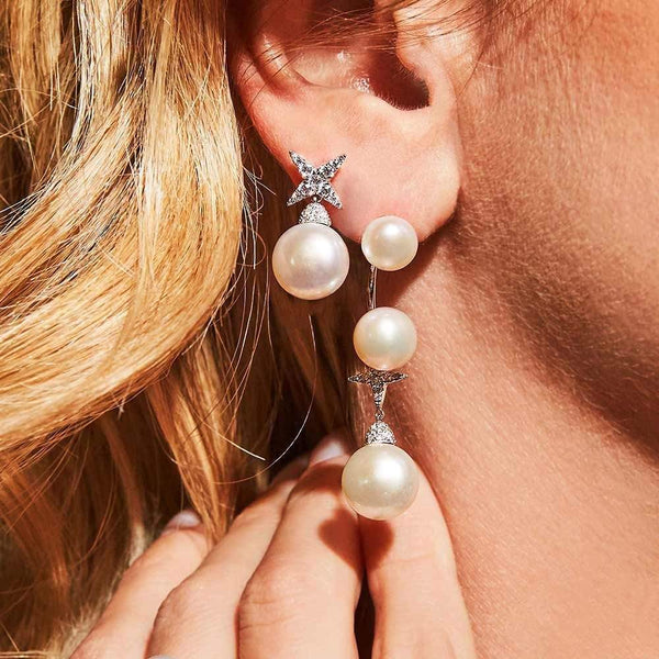 APM Monaco Single Pearl & Star Earring in white silver