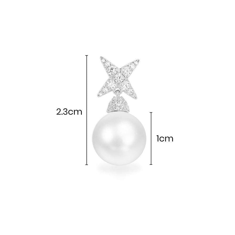 Single Pearl & Star Earring - White Silver