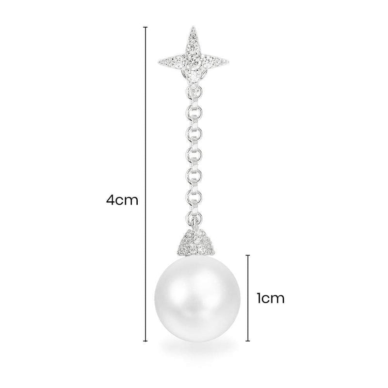 Single Star & Pearl Drop Earring - White Silver