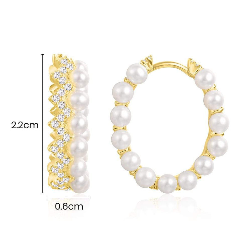 Up And Down Hoop Earrings with Pearls - Yellow Silver