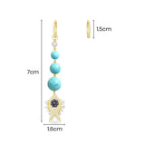 Asymmetric Turquoise Fish Earring and Hoop - Yellow Silver