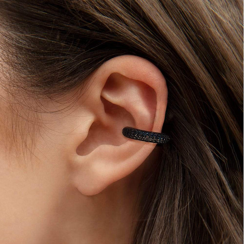 APM Monaco Single Unisex Black Paved Sliding Ear Cuff in dark grey silver