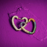 Single Rainbow Heart Earring - Yellow Silver