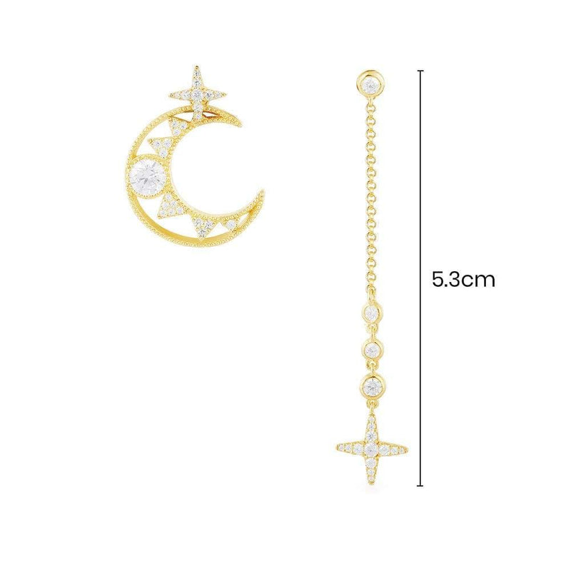 Asymmetric Moon Ear Jacket and Dropping Chain - Yellow Silver