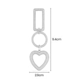 Single Rectangle Circle and Heart Drop Earring - White Silver