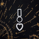 Single Rectangle Circle and Heart Drop Earring - White Silver