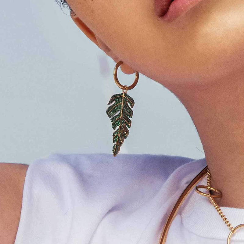 APM Monaco Mono Tropical Leaf Earring in yellow silver