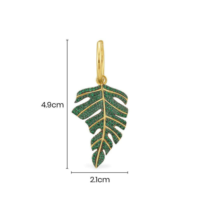 Single Tropical Leaf Earring - Yellow Silver