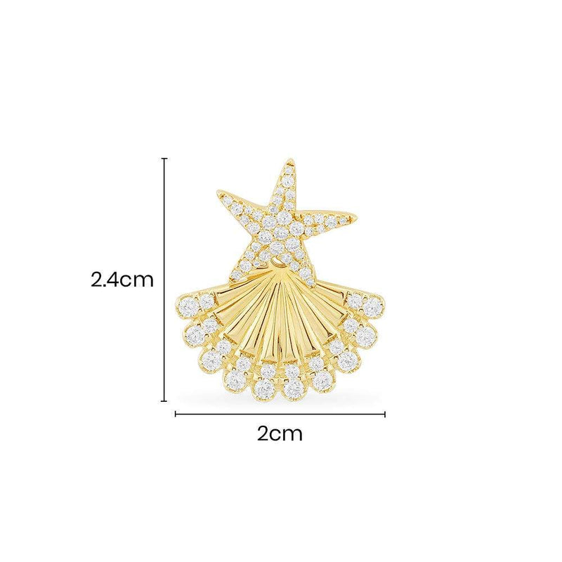 Single Starfish & Seashell Ear Jacket - Yellow Silver