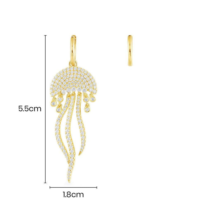 Asymmetric Jellyfish Earring and Hoop - Yellow Silver