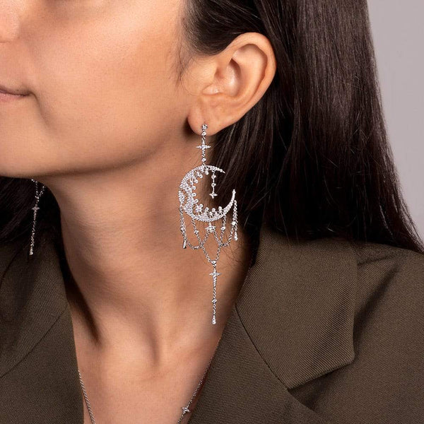 APM Monaco Moon Dropping Earrings in white silver