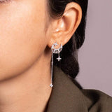 APM Monaco Single Moon & Stars Dropping Earrings in white silver