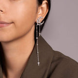 APM Monaco Long Single Moon & Stars Drop Earring in white silver