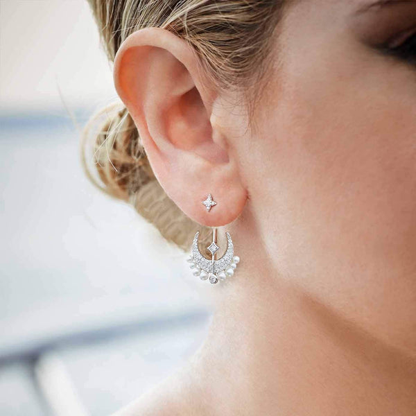 APM Monaco Mono Moon & Stars Earring with Pearls in white silver