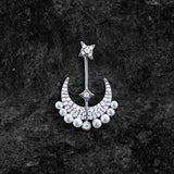 Single Moon & Stars Ear Jacket with Pearls -  Silver