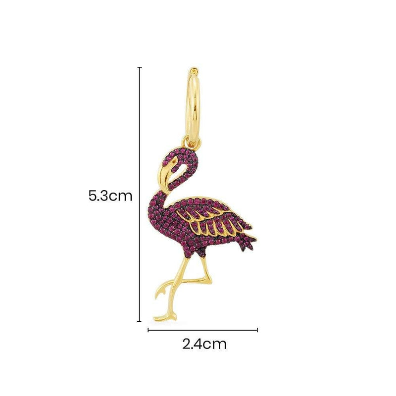 Single Burgundy Flamingo Earring - Yellow Silver