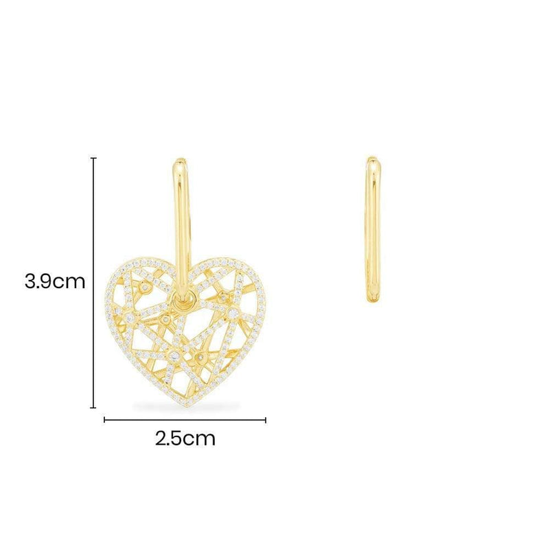 Asymmetric Openwork Heart Earring And Rectangle - Yellow Silver