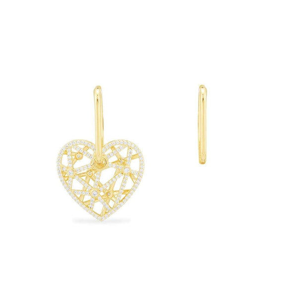 Asymmetric Openwork Heart Earring And Rectangle - Yellow Silver