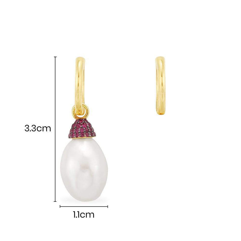 Asymmetric Fancy Pearl Earring And Hoop - Yellow Silver