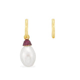 Asymmetric Fancy Pearl Earring And Hoop - Yellow Silver