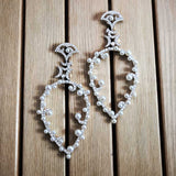 Moon Pear Shaped Earrings with Pearls - White Silver