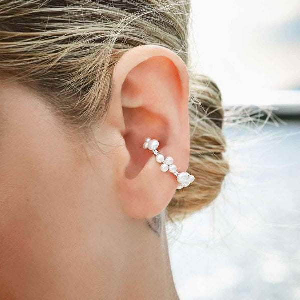 Single Pearl Ear Cuff -  Silver