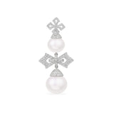 Single Cross Earring With Drop Pearls -Silver