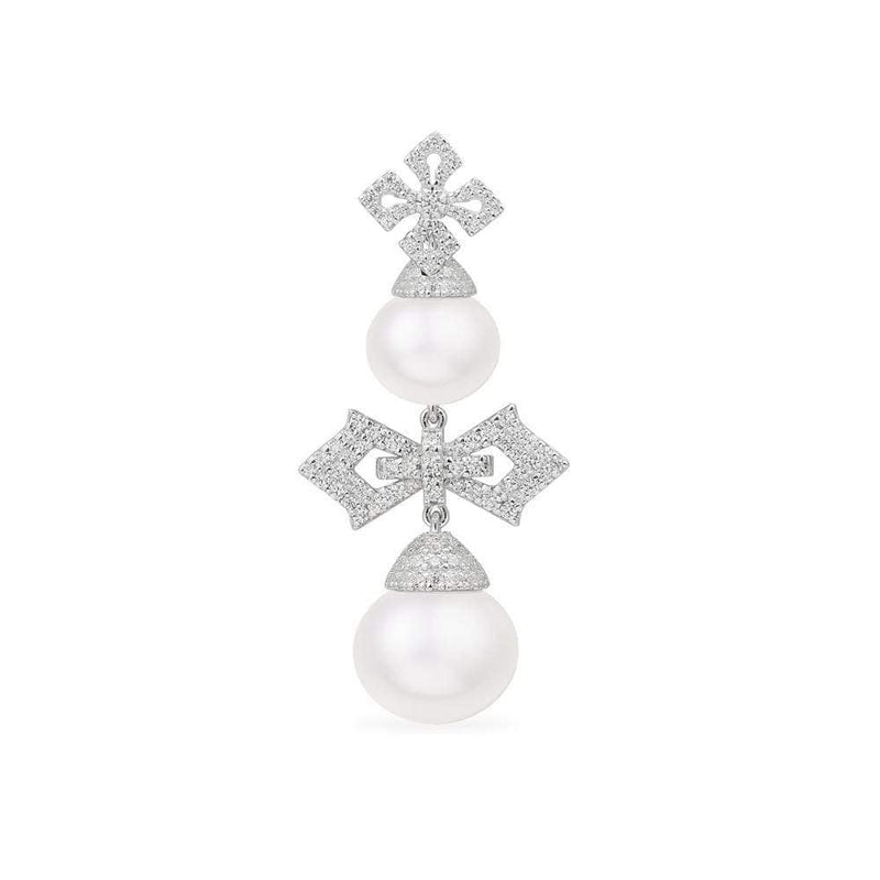 Single Cross Earring With Drop Pearls -Silver