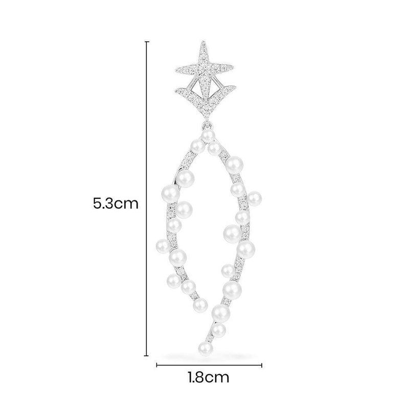 Single Star Drop Earring with Pearls - Silver