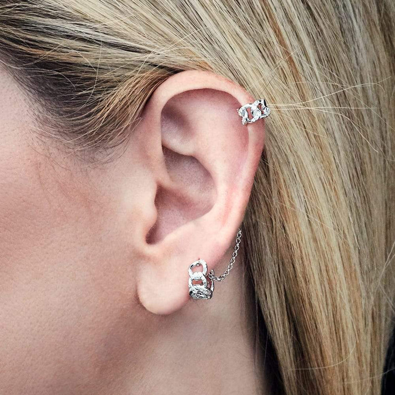 APM Monaco Mono Dropping Chain Sliding Ear Cuff in white silver