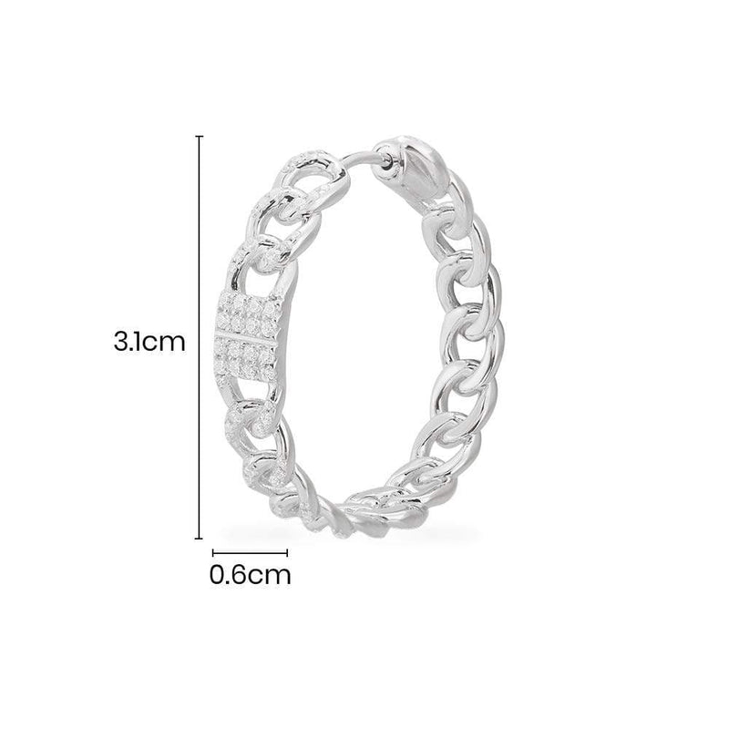 Single Chain Hoop Earring - White Silver