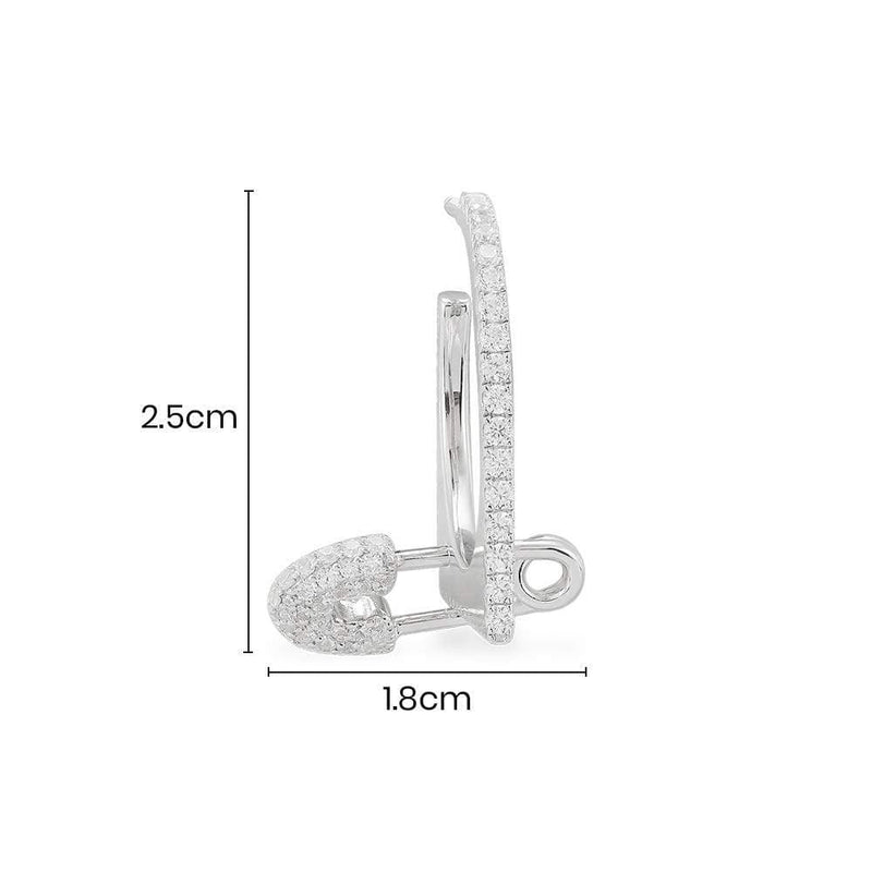 Single Safety Pin Hoop Earring - White Silver