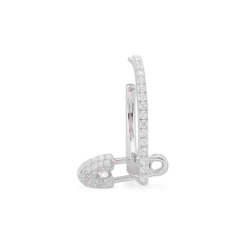 Single Safety Pin Hoop Earring - White Silver