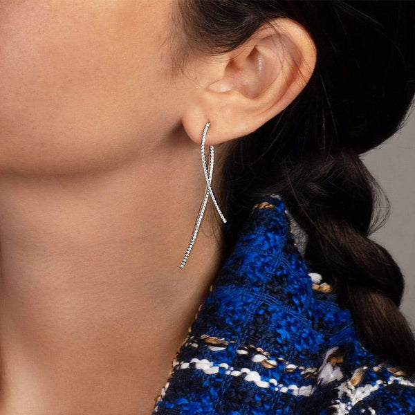 APM Monaco Paved Geometric Underlobe Earrings in white silver