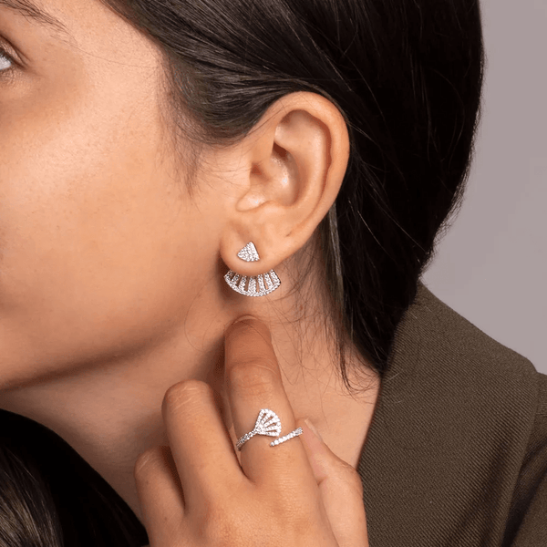 APM Monaco Flamenco Underlobe Earrings in white silver